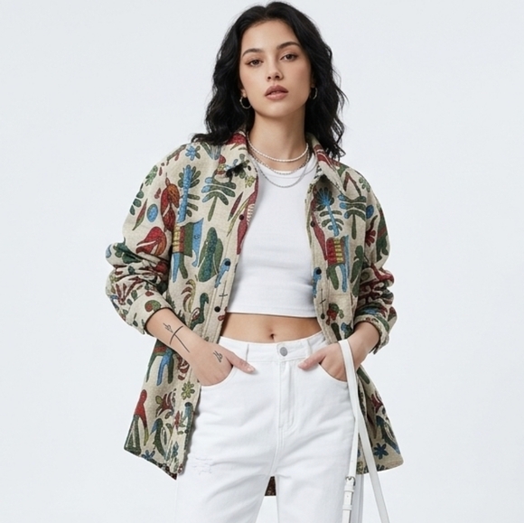 Aelfric Eden Tops - Aelfric Eden Tapestry Elephant & Camel Jacquard Button Down Shirt Small